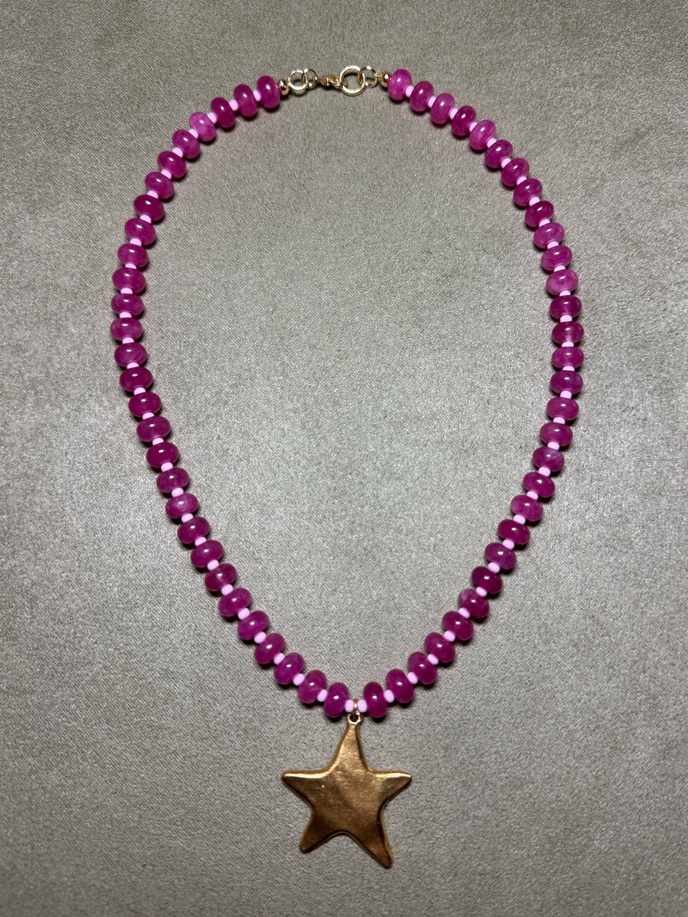 Pink Beaded Necklace with Gold Star Pendant